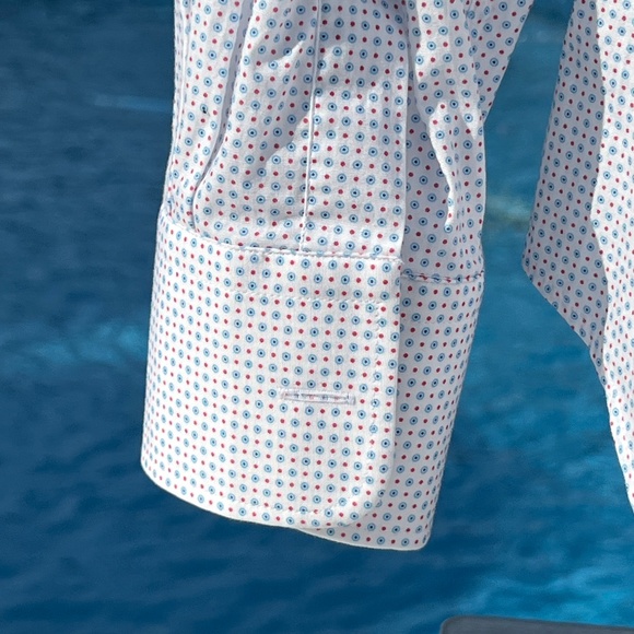 Peter Millar Mens Long Sleeve White with Blue and red dots Size Medium - Picture 9 of 10